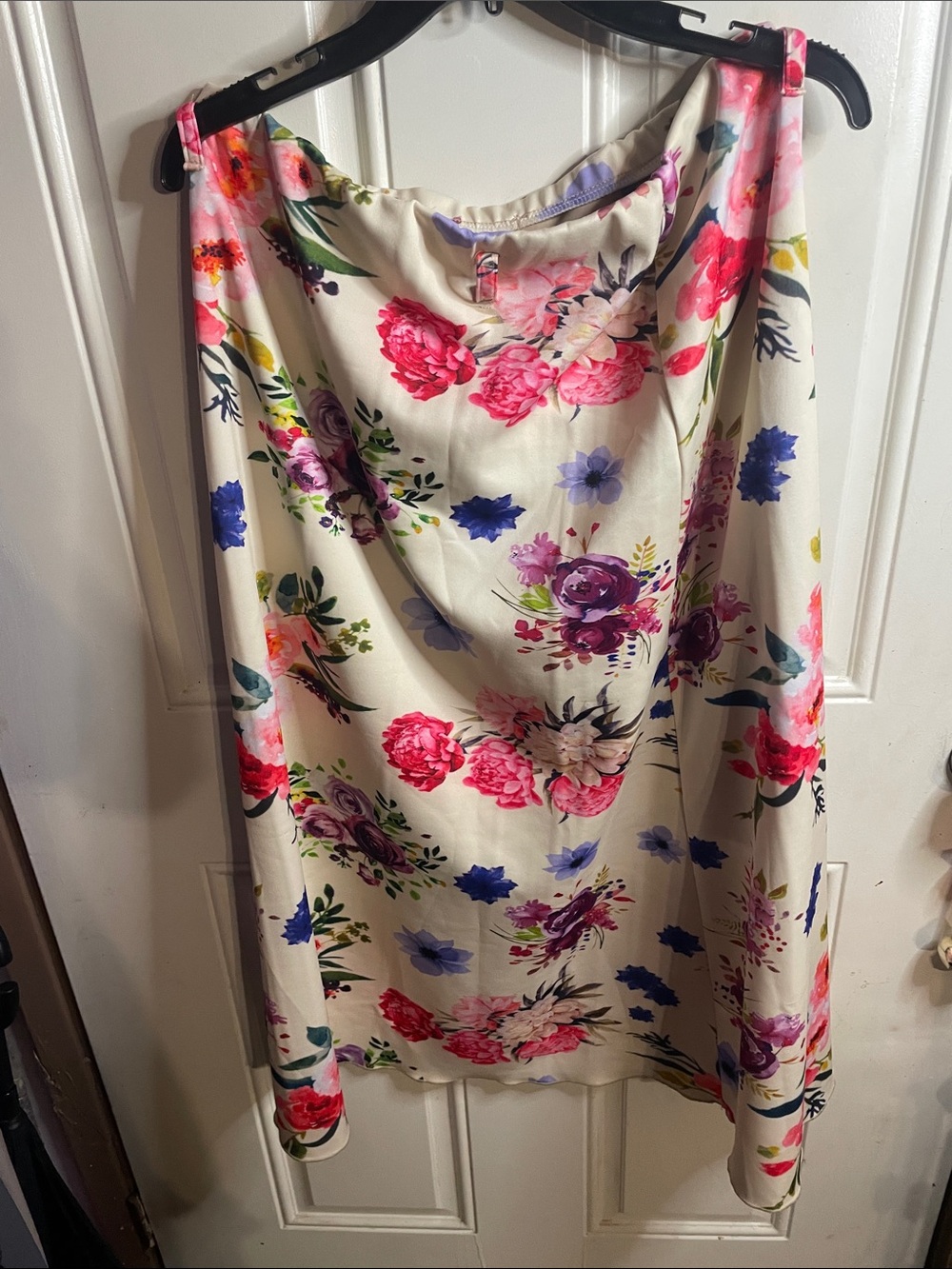 Cream Floral Midi Skirt with Pink & Purple Blooms